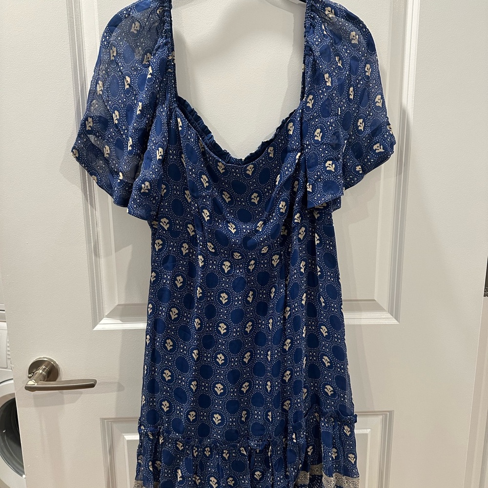 Anthropologie Blue Patterned Mini Dress